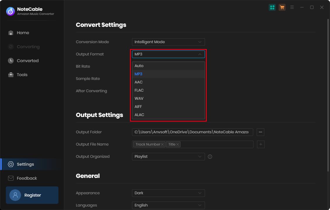 set mp3 as the output format