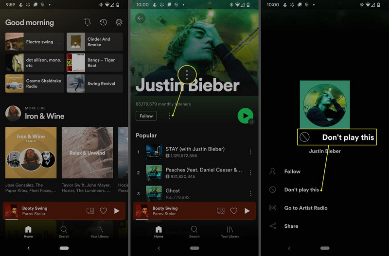 block the artists on Spotify on mobile