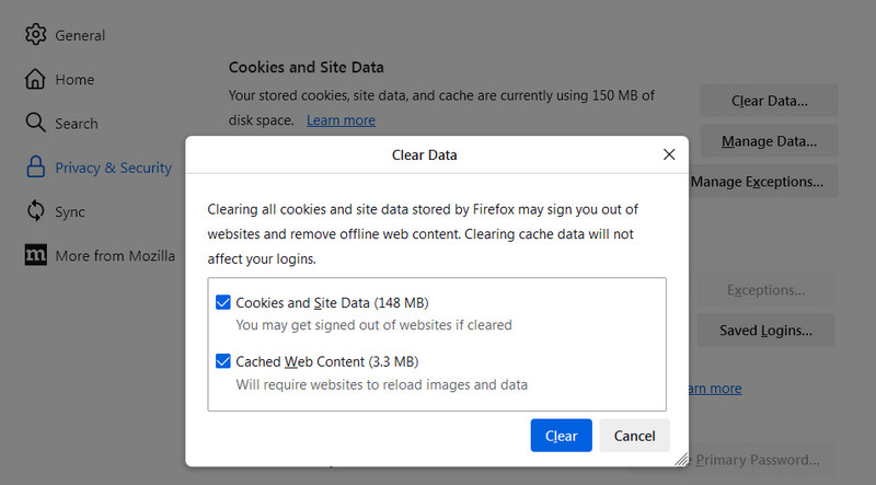 clear firefox browsing data