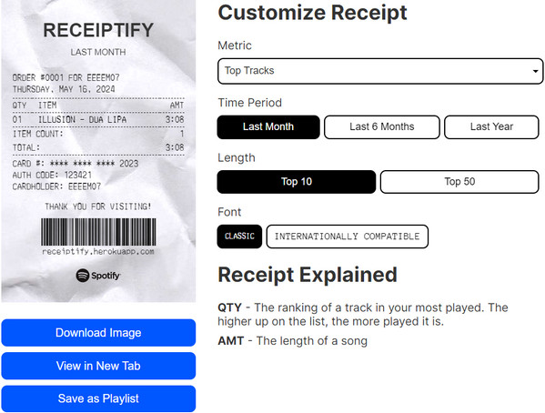 customize receiptify