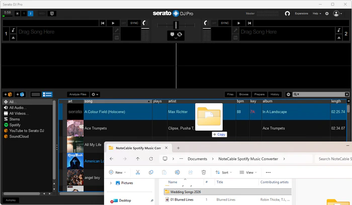 drag the song to serato dj