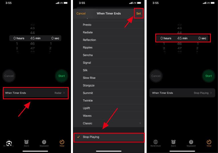 set sleep timer on iphone