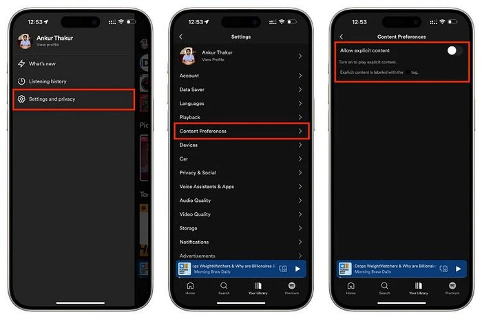 turn off explicit content