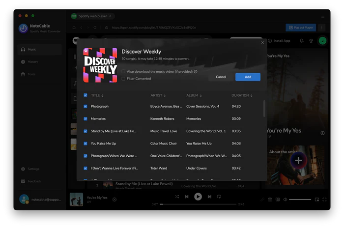 add spotify songs to notecable
