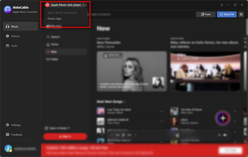 NoteCable Apple Music Converter Mode Switch